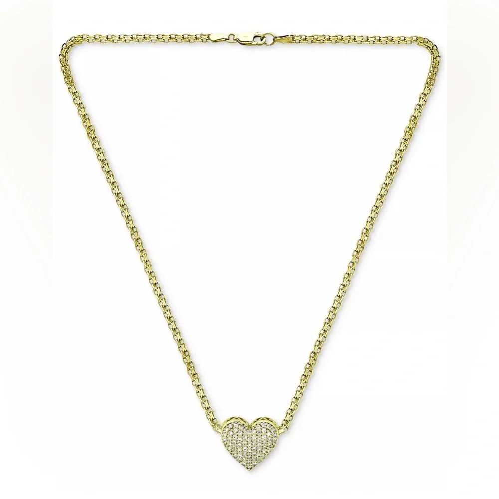 Cubic Zirconia Pavé Heart 18" Pendant Necklace in Gold - Picture 2 of 5